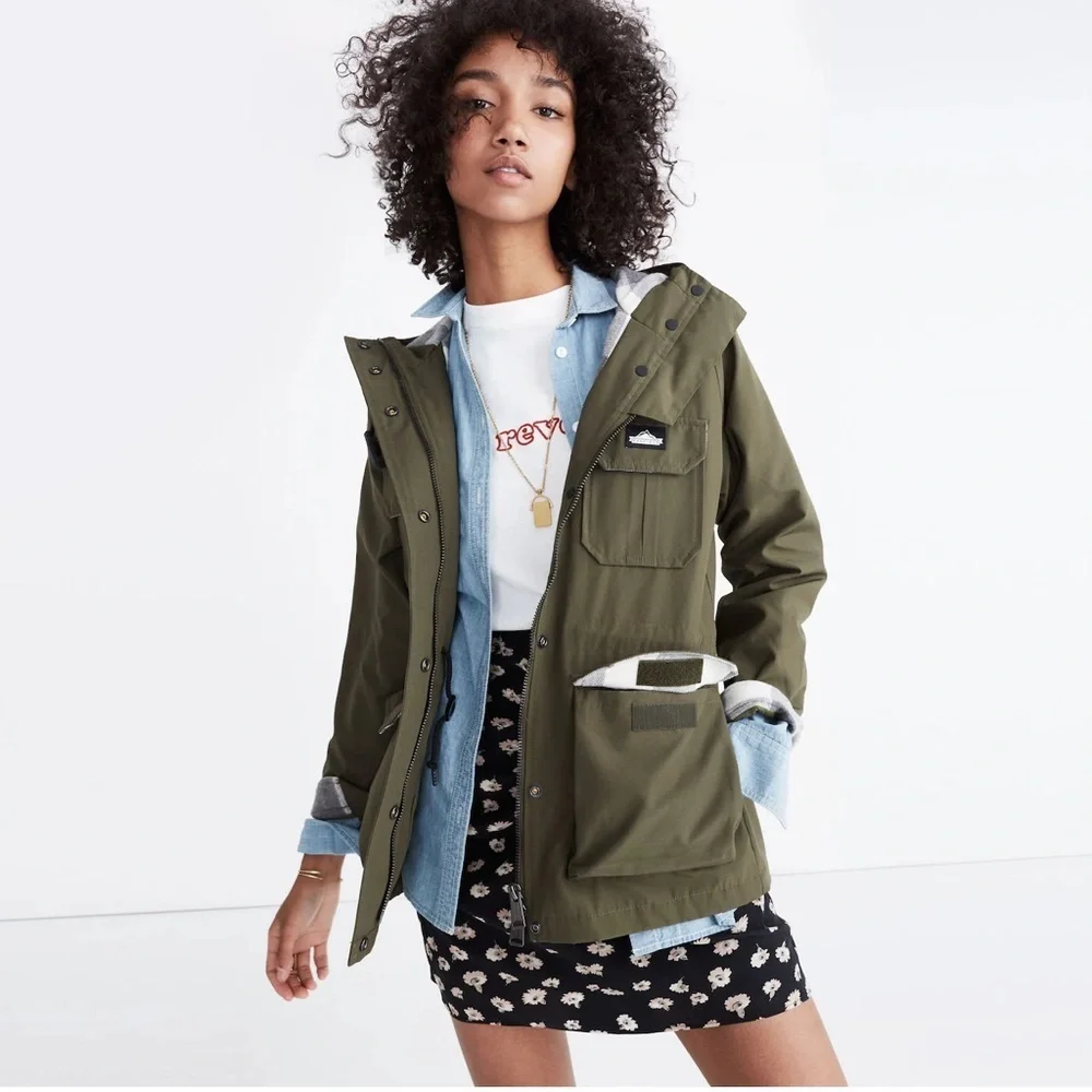 Madewell x Penfield β’ Kasson Flannel Lined Rain Field Cargo Jacket Olive Green S - Picture 2 of 16